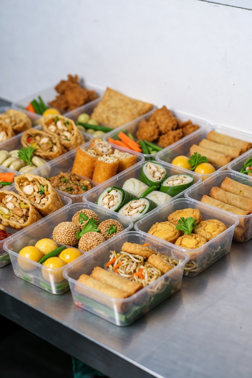 Produk jajanan pasar Andrawina โ lemper, risol, sosis solo